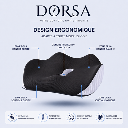 Coussin Coccyx Ergonomique Dorsa — Mémoire de Forme